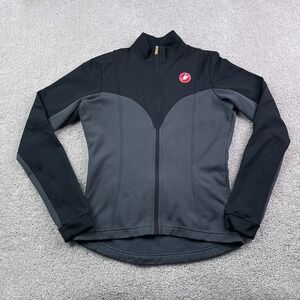 Castelli Cycling Jacket Womens Medium Black Gray Full Zip Fleece Thermal Jersey